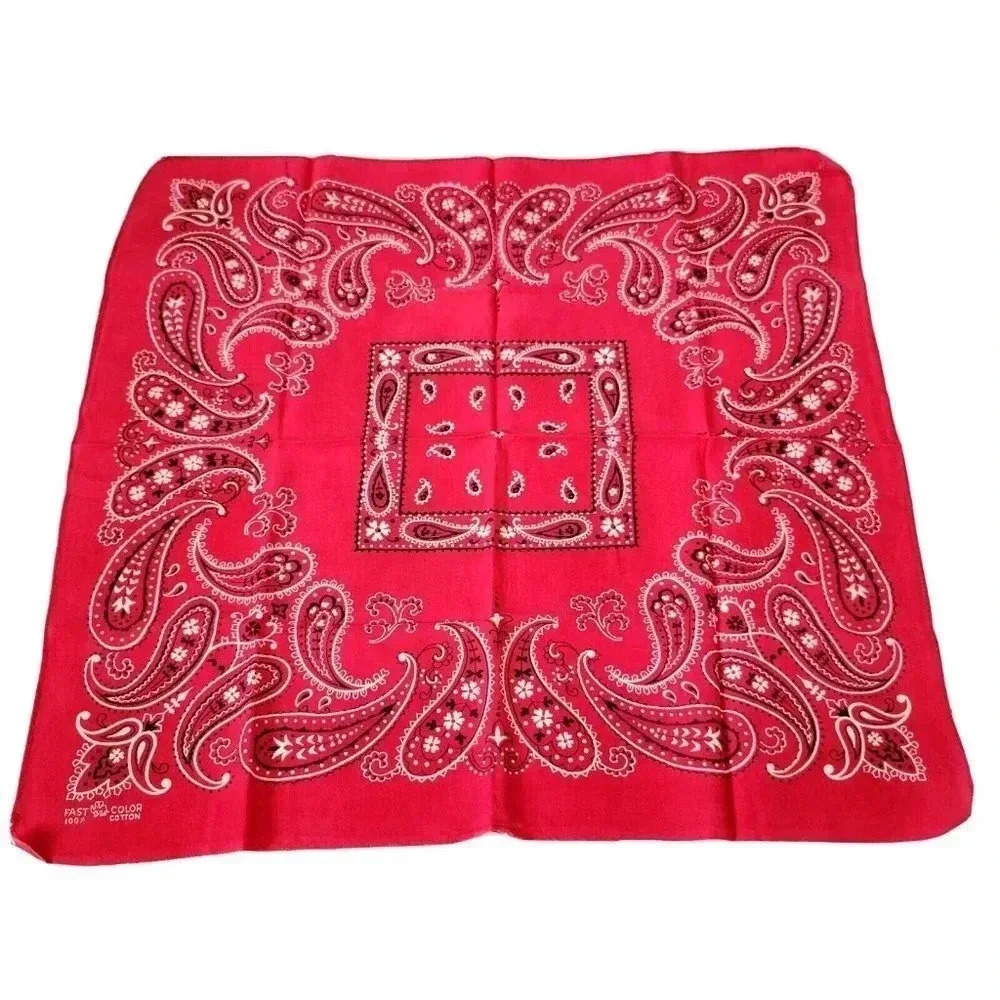 Fast Color Bandana Elephant Trunk Up Paisley Red Selvedge Vintage 20" x 21 1/2"